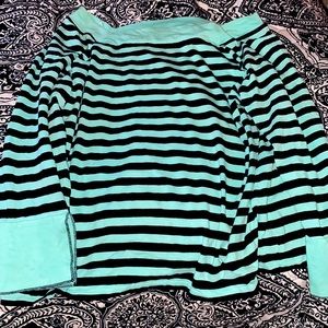 Lane Bryant - Strip Teal and Black Off-Shoulder Top
